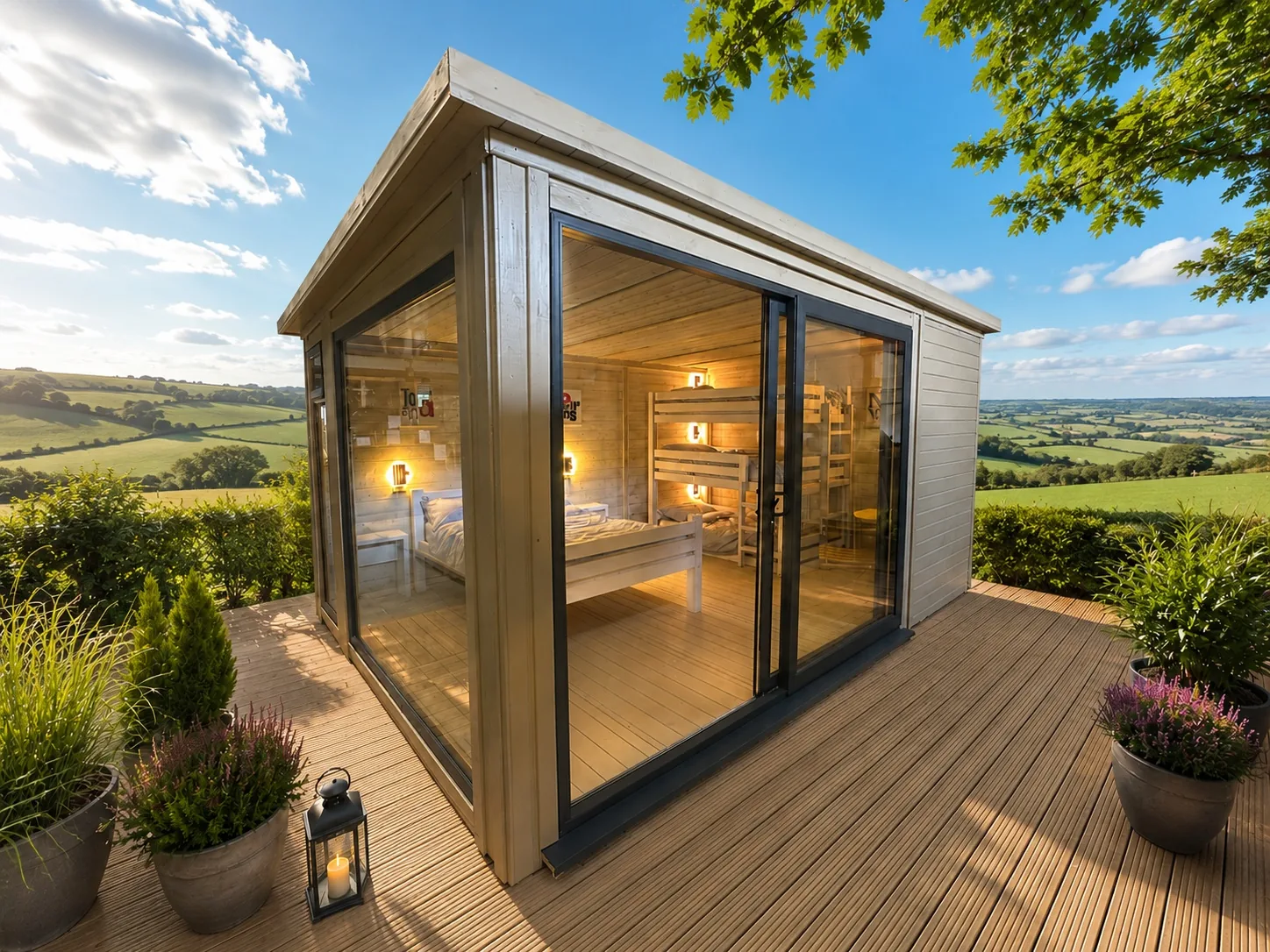Premium outdoor pod building in a countryside setting